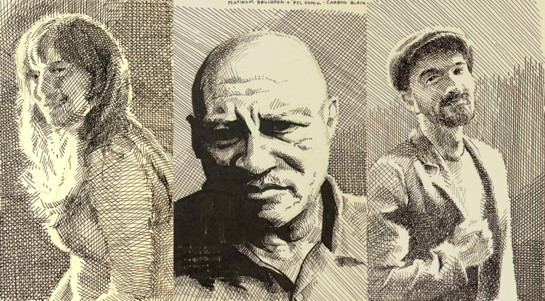 Three sketsched portraits